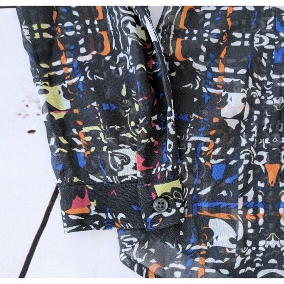 CAbi Womens Chiffon Semi Sheer Button Up Front Shirt Festival Geometric Sz Small - Picture 4 of 8